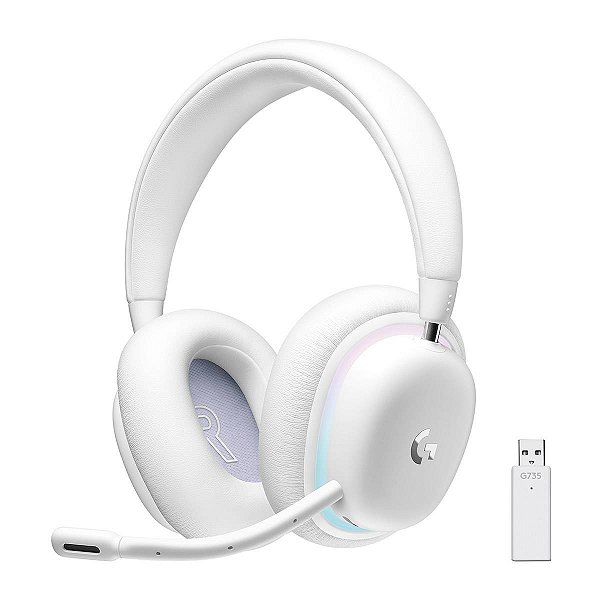 Headset Gamer Logitech G735 Lightspeed Wireless RGB Coleção Aurora RGB Drivers 40mm Bluetooth USB PC e Mac Branco - 981-001082