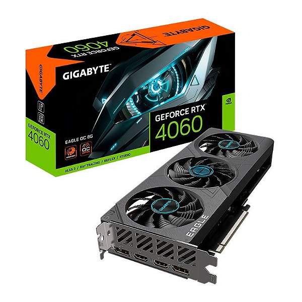 Placa de Video Gigabyte GeForce RTX 4060 Eagle OC 8GB GDDR6 128bit - GV-N4060EAGLE-OC-8GD