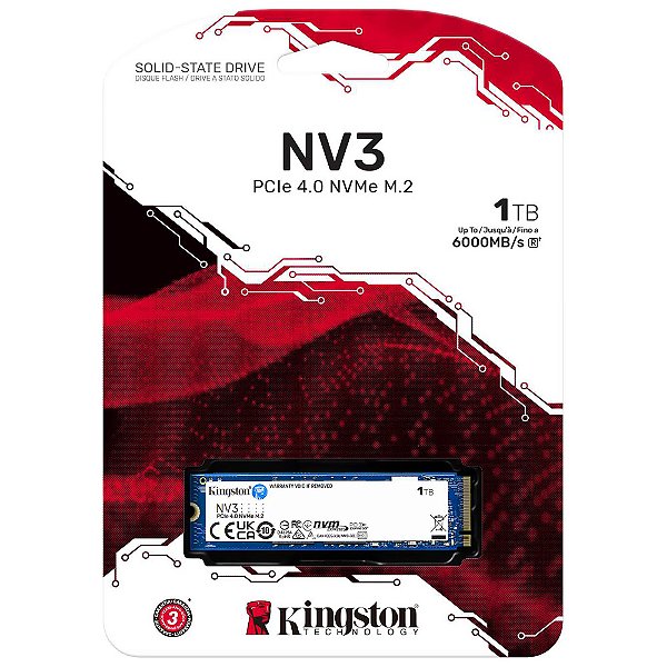 SSD 1TB Kingston NV3 M.2 2280 6000MBs/4000MBs - SNV3S/1000G SSD 1TB Kingston NV3 M.2 2280 6000MBs/4000MBs - SNV3S/1000G