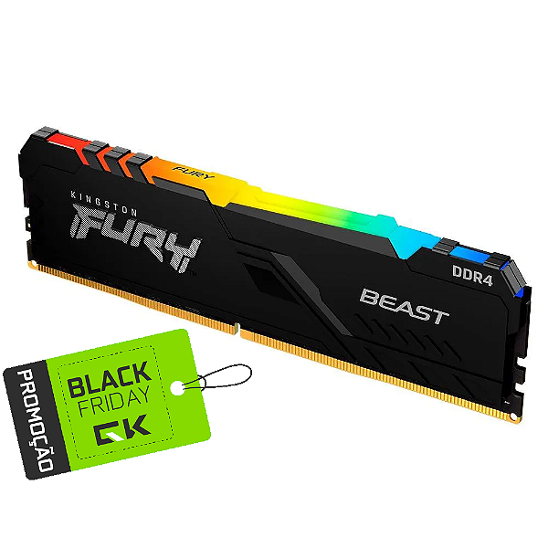 Memória Kingston Fury Beast RGB 8GB (1x8GB) DDR4 2666MHz CL16 - KF426C16BB/8 + Boné GK Infostore