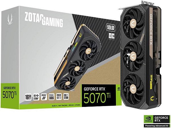 Placa de Video Zotac GeForce RTX 5070 TI SOLID OC 16GB GDDR7 256 bit - ZT-B50710J-10P