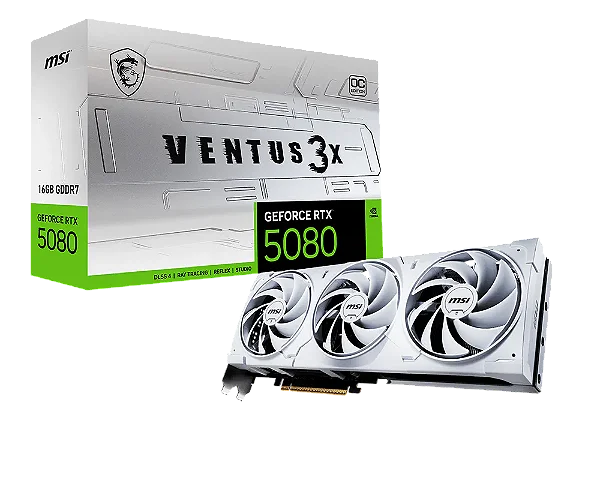 Placa de Vídeo MSI GeForce RTX 5080 Ventus 3X OC White 16GB GDDR7 256 bit - 912-V531-202