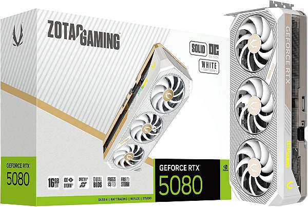 Placa de Video Zotac GeForce RTX 5080 SOLID Core OC White Edition 16GB GDDR7 256 bit - ZT-B50800Q-10P
