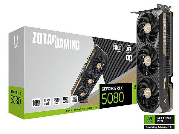 Placa de Video Zotac GeForce RTX 5080 SOLID CORE OC 16GB GDDR7 256 bit - ZT-B50800J2-10P