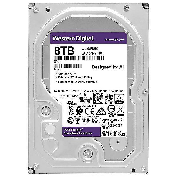 HD 8TB Western Digital Purple 3.5" 5640RPM 256MB SATA III - WD85PURZ