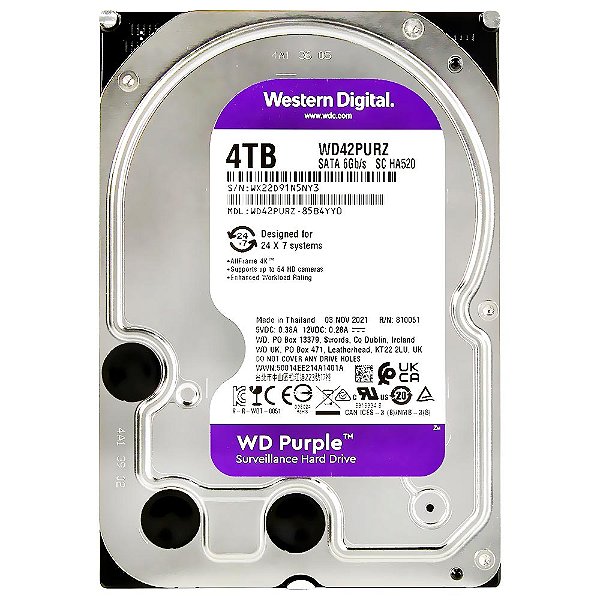 HD 4TB Western Digital Purple 3.5" 5400RPM 256MB SATA III - WD43PURZ