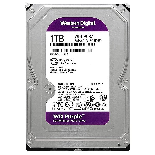 HD 1TB Western Digital Purple 3.5" 5400RPM 64MB SATA III - WD11PURZ