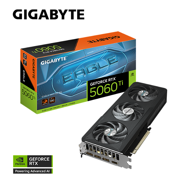 Placa de Video Gigabyte GeForce RTX 5060 Ti Eagle MAX OC 8GB GDDR7 128-bit - GV-N506TEAGLEMAX-OC-8GD