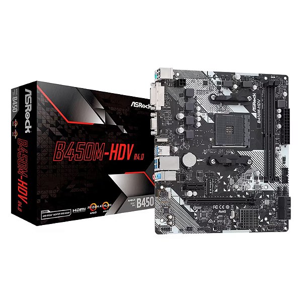Placa Mãe ASRock B450M-HDV R4.0 DDR4 Socket AM4 Chipset AMD Promontório B450 Mic