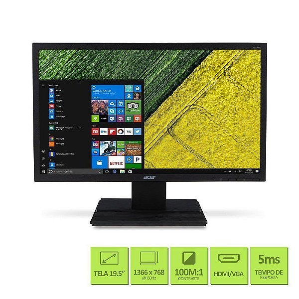 Monitor Acer LCD V206HQL - Widescreen 19.5´ VGA,5 ms HD HDCP VESA Bivolt Preto