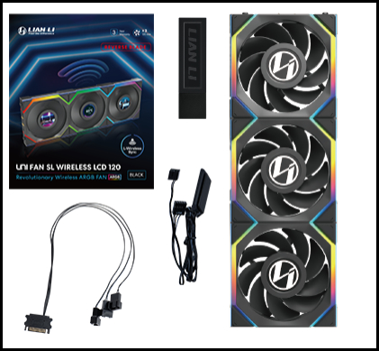 Kit 3 Fans Lian Li UNI FAN SL Wireless LCD Reverse 120mm ARGB Preto - 12RSLLCD1W3B