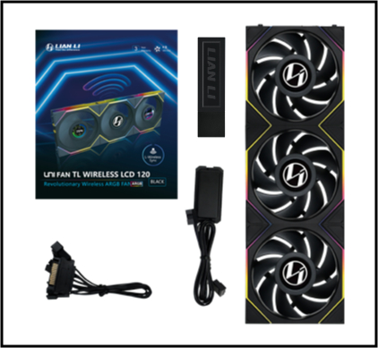 Kit 3 Fans Lian Li UNI FAN TL LCD Wireless 120mm ARGB Preto - 12TLLCD1W3B