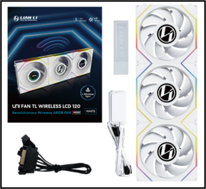 Kit 3 Fans Lian Li UNI FAN TL LCD Wireless 120mm ARGB Branco - 12TLLCD1W3W