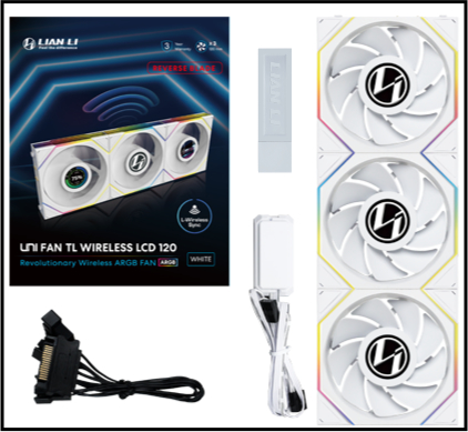 Kit 3 Fans Lian Li UNI FAN TL LCD Wireless Reverse 120mm ARGB Branco - 12RTLLCD1W3W