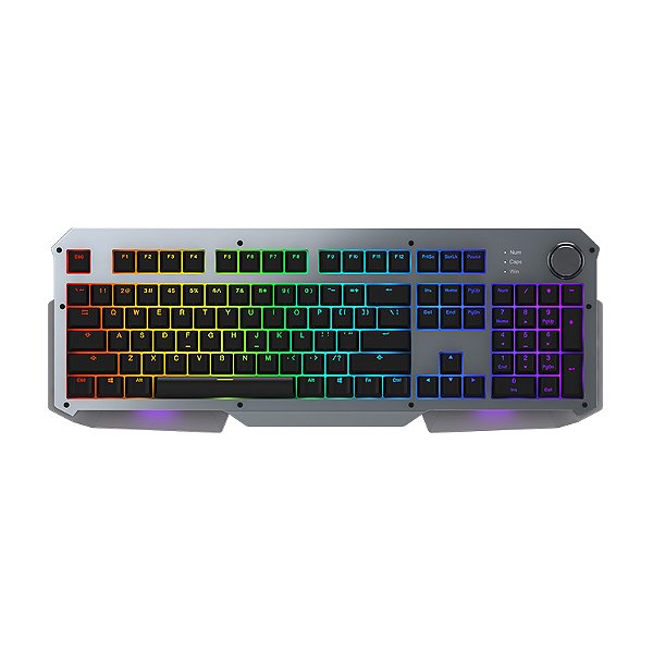 Teclado Mecânico Gamer Akko 6104S RGB 108 Full Size Switch Cherry MX Brown Chassi de Metal RGB ANSI Cinza e Preto