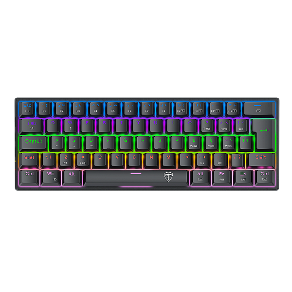 Teclado Mecânico Gamer T-Dagger Arena Pro 60% Sem Fio Rainbow Preto Switch Marrom ABNT2 T-TGK321PRO-BR