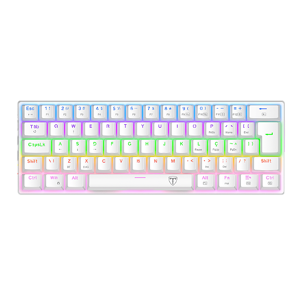 Teclado Mecânico Gamer T-Dagger Arena Pro 60% Sem Fio Rainbow Branco Switch Marrom ABNT2 T-TGK321W PRO-BR