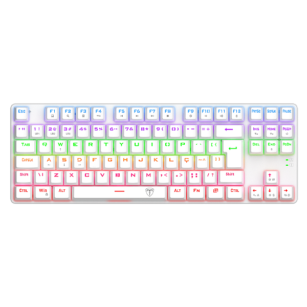 Teclado Mecânico Gamer T-Dagger Bora TKL Rainbow Branco Switch Marrom Hot-Swap ABNT2 T-TGK313W-BR