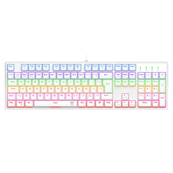 Teclado Mecânico Gamer T-Dagger Rebel Full Size Rainbow Branco Switch Marrom ABNT2 T-TGK328W-BR