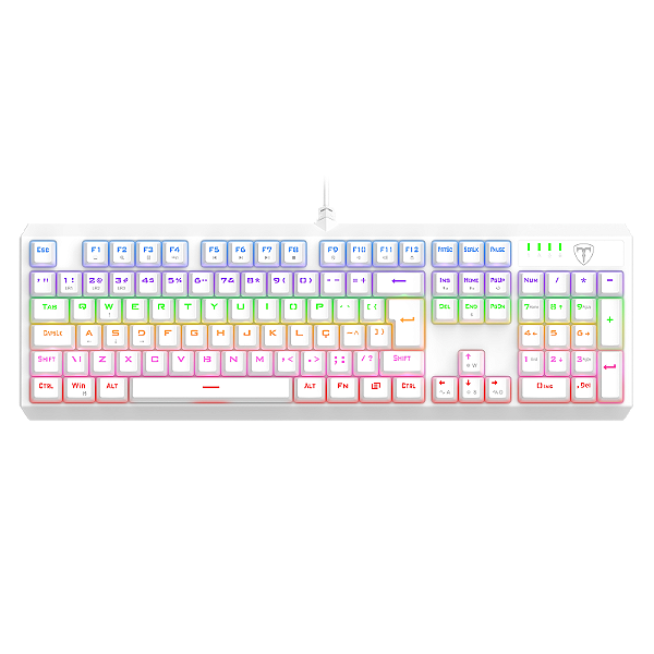 Teclado Mecânico Gamer T-Dagger Axis Full Size Rainbow Branco Switch Marrom ABNT2 T-TGK329W-BR