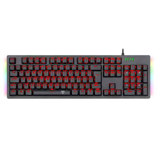 Teclado Mecânico Gamer T-Dagger Bermuda Preto Single Color LED Vermelho Laterais RGB Switch Azul Full Size ABNT2 T-TGK312-BL