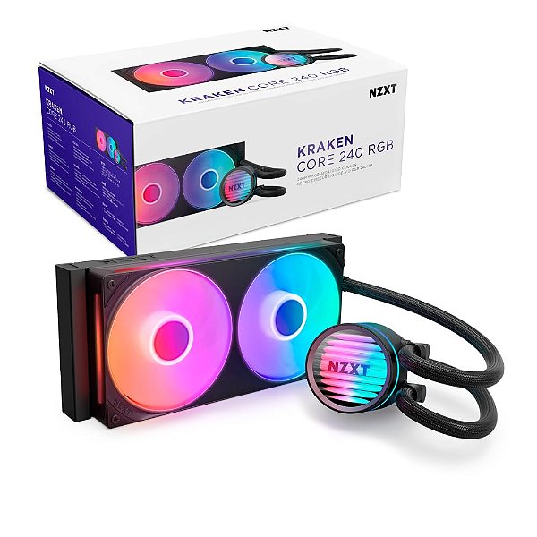 WATER COOLER NZXT KRAKEN CORE 240 RGB COM 2 FANS PRETO RL-KR24C-B1