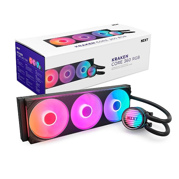 WATER COOLER NZXT KRAKEN CORE 360 RGB COM 3 FANS PRETO RL-KR36C-B1
