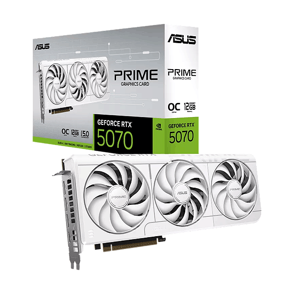Placa de Vídeo ASUS GeForce RTX 5070 Prime OC White 12GB GDDR7 192 bit - PRIME-RTX5070-O12G-WHITE