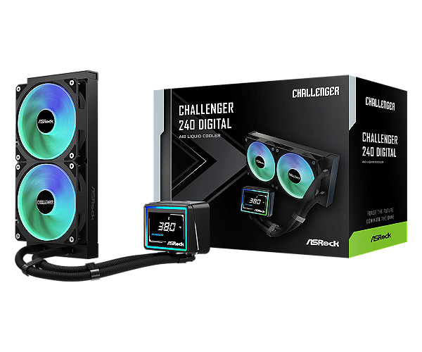 Water Cooler ASRock Challenger 240 Digital ARGB 240mm com Display - Preto