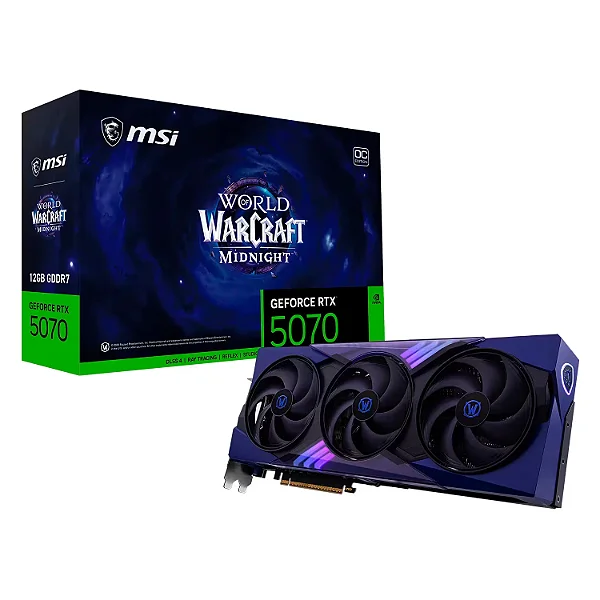 Placa de Vídeo MSI GeForce RTX 5070 World of Warcraft Midnight Void Edition OC 12GB GDDR7 - 507012WMVEC