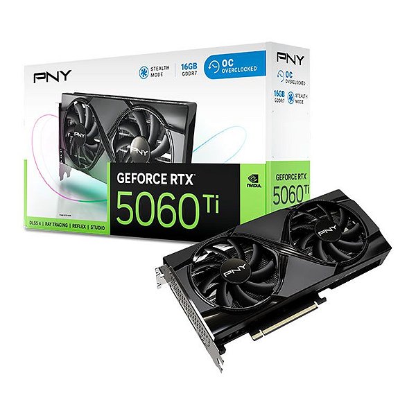 Placa de Vídeo PNY GeForce RTX 5060 Ti Dual Fan OC 16GB GDDR7 - VCG5060T16DFXPB1-O
