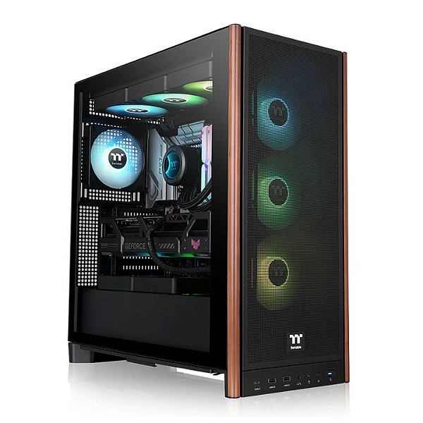 Gabinete Gamer Thermaltake S370 Wood Style TG Black Mid Tower 4x CT120 PWM - CA-11J-00M1WN-00