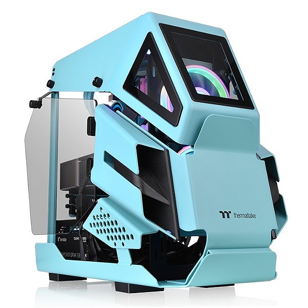 Gabinete Gamer Thermaltake AH T200 Turquoise Open Frame Micro Case Vidro Temperado - CA-1R4-00SBWN-00