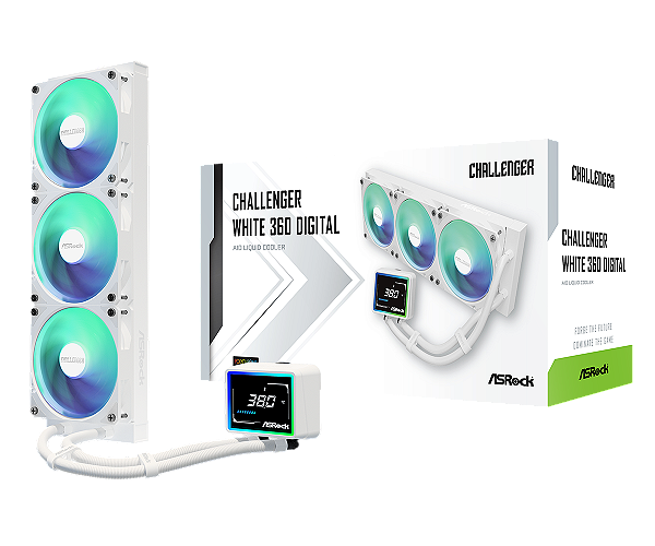 Water Cooler ASRock Challenger White 360 Digital ARGB 360mm com Display - 90-ACLA36-WAAGA6