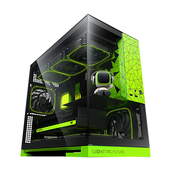 Gabinete Gamer Geometric Future Model 3 Preto e Verde Sem Fan - GEO-M3-BNV