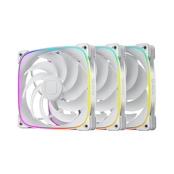 Kit 3 Fans Geometric Future Squama 2503R Reverse Blade 140mm RGB Branco - GEO-S2503RW-14T