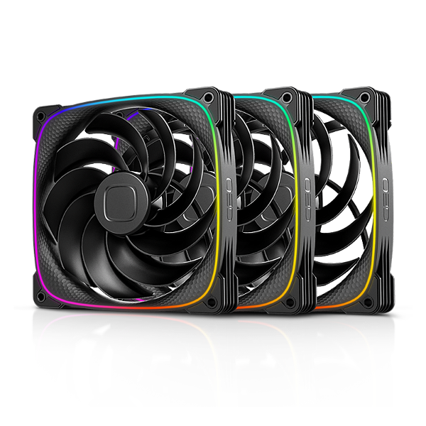 Kit 3 Fans Geometric Future Squama 2503R Reverse Blade 140mm RGB Preto - GEO-S2503RB-14T