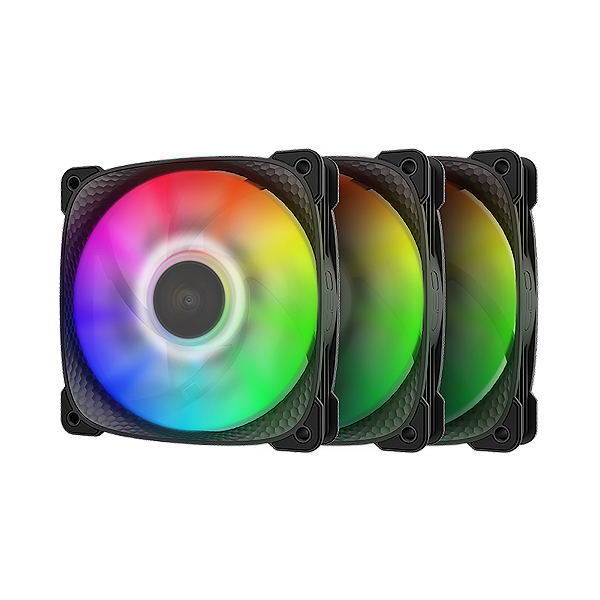 Kit 3 Fans Geometric Future Squama 2505 120mm RGB Preto - GEO-S2505B-3