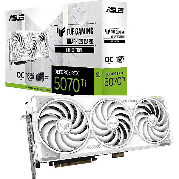 Placa de Vídeo ASUS TUF Gaming GeForce RTX 5070 Ti BTF White OC Edition 16GB GDDR7 256 bits - TUF-RTX5070TI-O16G-BTF-WHITE