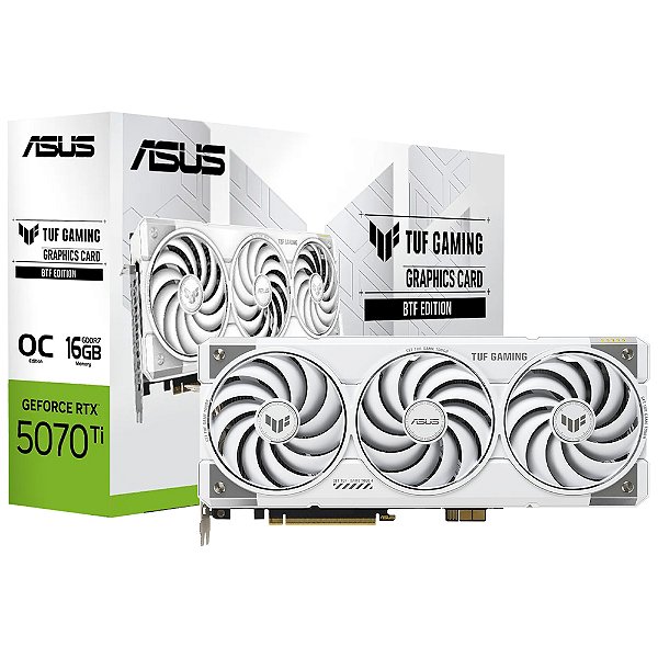 Placa de Vídeo ASUS TUF Gaming GeForce RTX 5070 Ti BTF White OC Edition 16GB GDDR7 256 bits - TUF-RTX5070TI-O16G-BTF-WHITE
