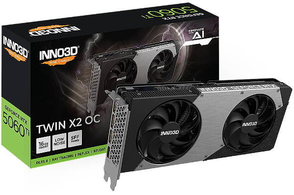 Placa de Vídeo Inno3D GeForce RTX 5060 Ti TWIN X2 OC 16GB GDDR7 128 bit - N506T2-16D7X-191073N