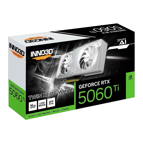 Placa de Vídeo Inno3D GeForce RTX 5060 Ti TWIN X2 OC White 16GB GDDR7 128 bit - N506T2-16D7X-191073W