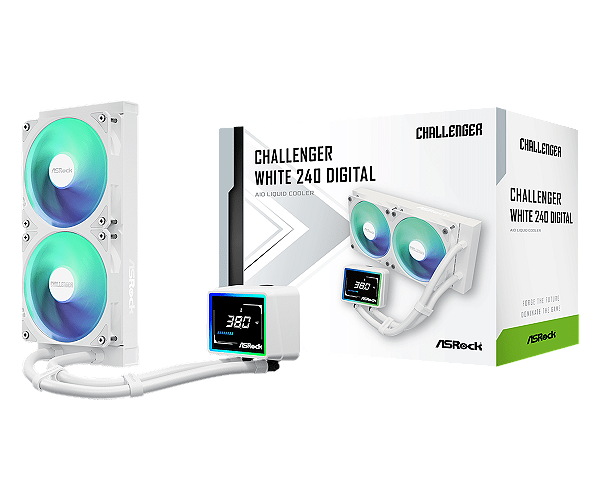 Water Cooler ASRock Challenger White 240 Digital ARGB 240mm com Display - Branco