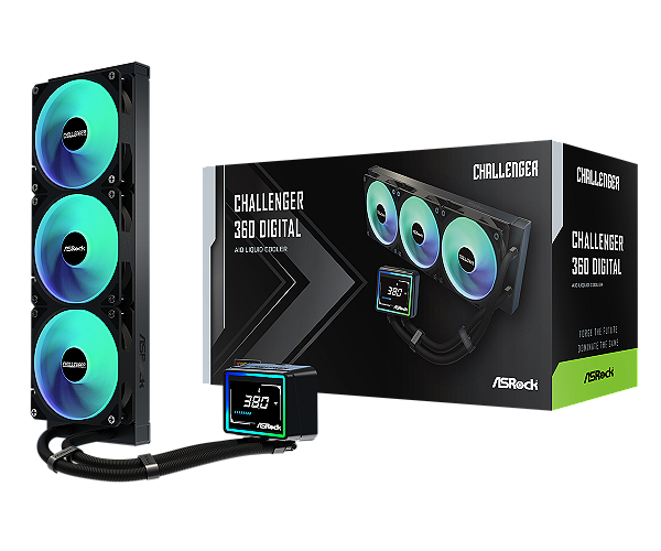 Water Cooler ASRock Challenger 360 Digital ARGB 360mm com Display - Preto