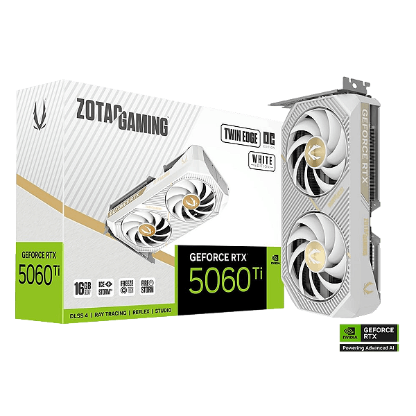 Placa de Vídeo Zotac GeForce 5060 Ti 16GB Twin Edge OC White Edition GDDR7 128 bits - ZT-B50620Q-10M