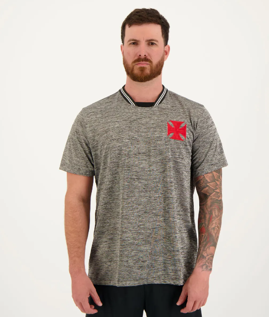 Camisa Vasco Exhibit Cinza Mescla Escudo Bordado