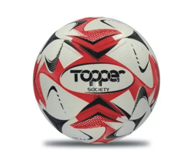 Bola De Futebol Society Topper Branca E Vermelha