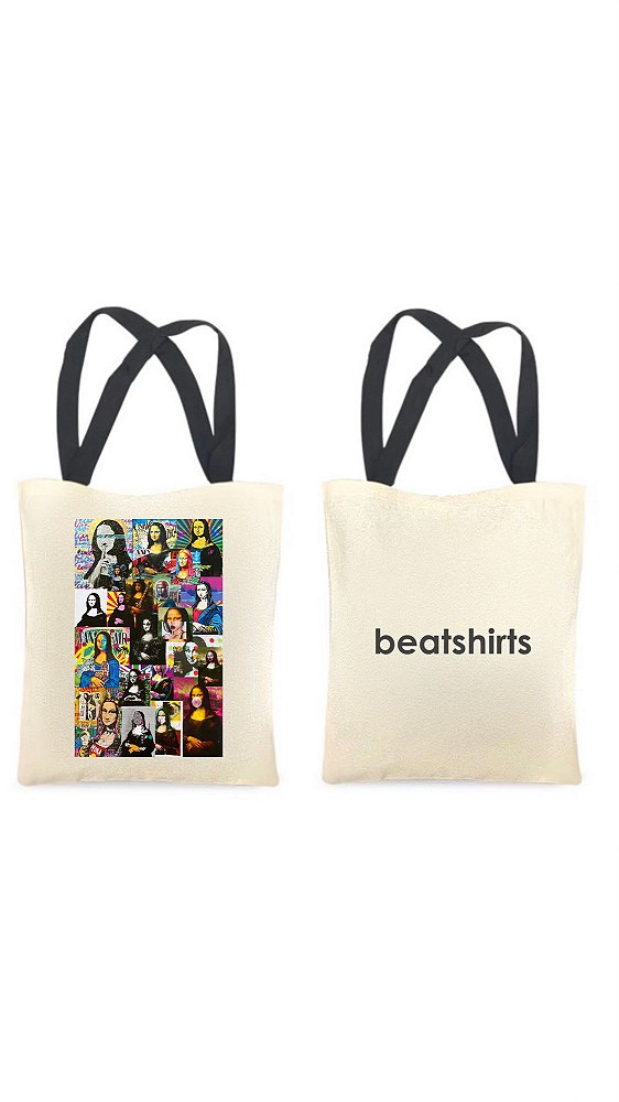 Ecobag com alça preta - 100% algodão - 30cmx40cm - MONALISA