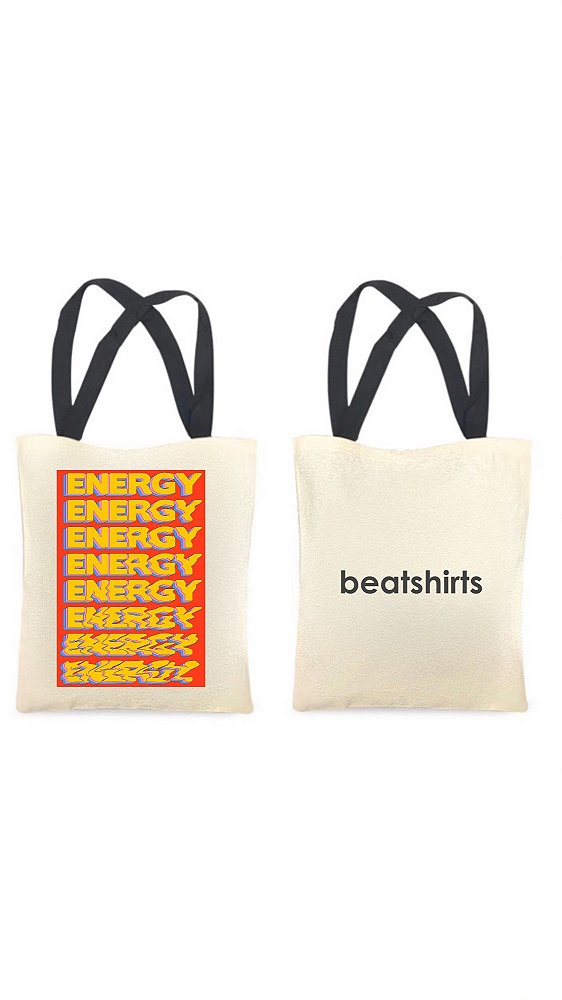 Ecobag com alça preta - 100% algodão - 30cmx40cm - ENERGY