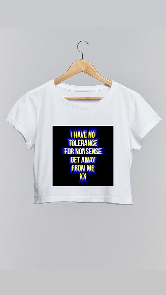 Cropped NO TOLERANCE - 100% algodão branco